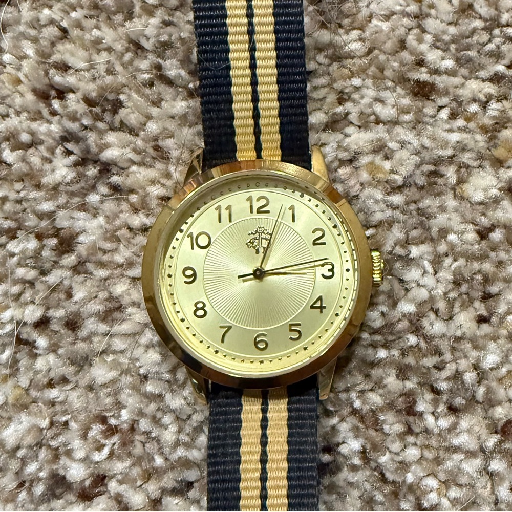 Brooks Brothers Men Gold Dial Gold Tone Navy Nato Strap 33mm Quartz Watch